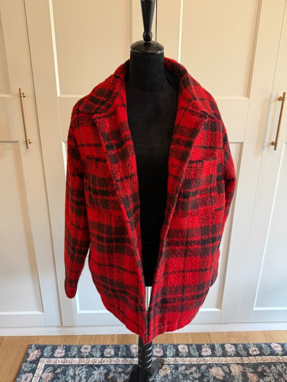 Old Navy Men's Sherpa-Lined Plaid Shirt Jacket - Red & Black - Size Large